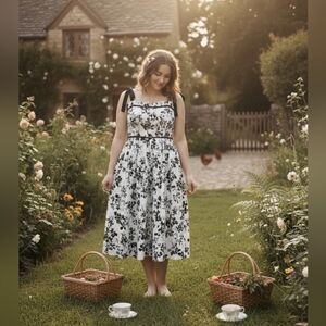 En Saison Vivi Eyelet Floral Print Midi Dress Size S NWT Cottagecore Ascot Fairy